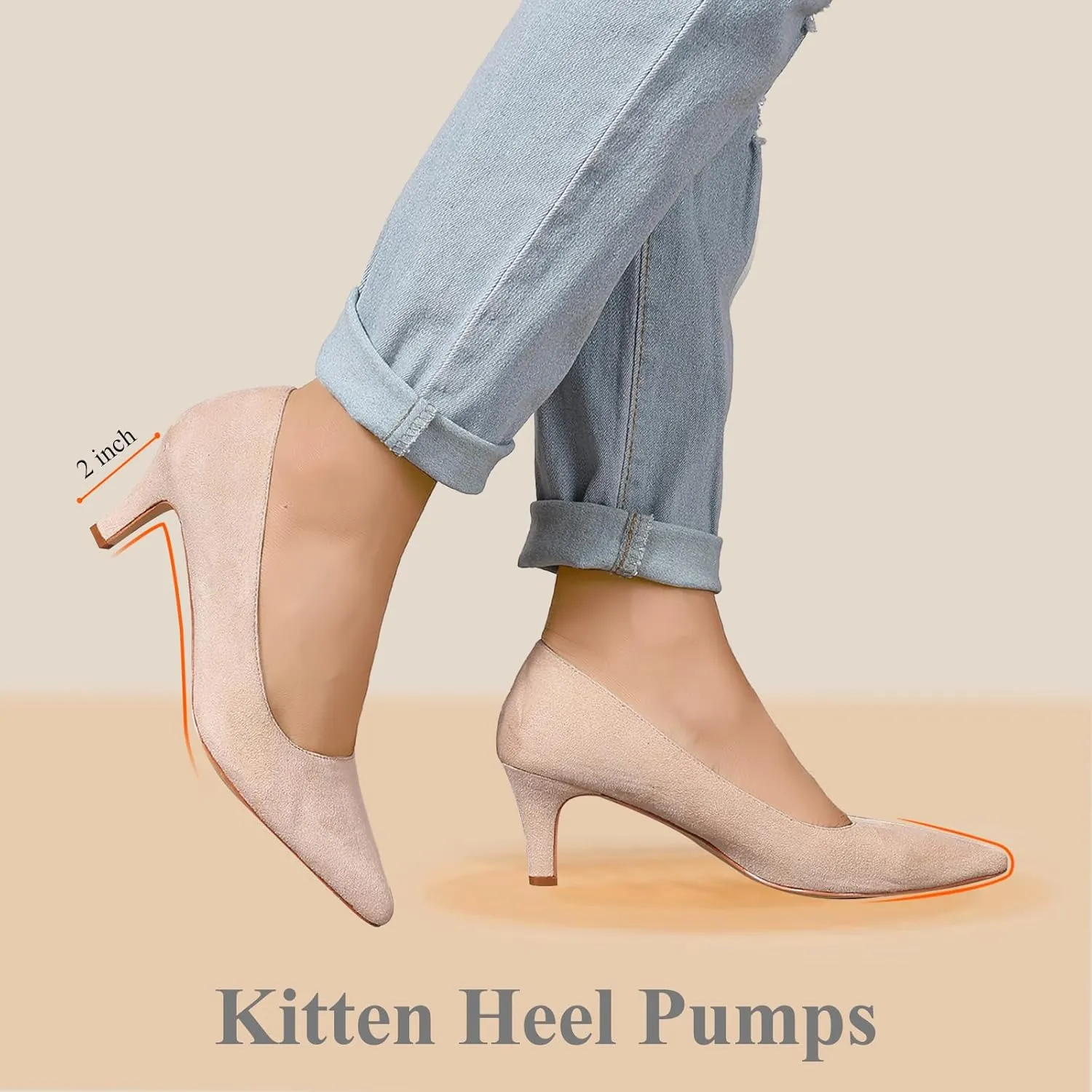 Kitten Heels for Women Closed Toe Heels 2 inch Low Heel Comfortable Pump Shoes for Women Work Casual Party Dressy Wedding