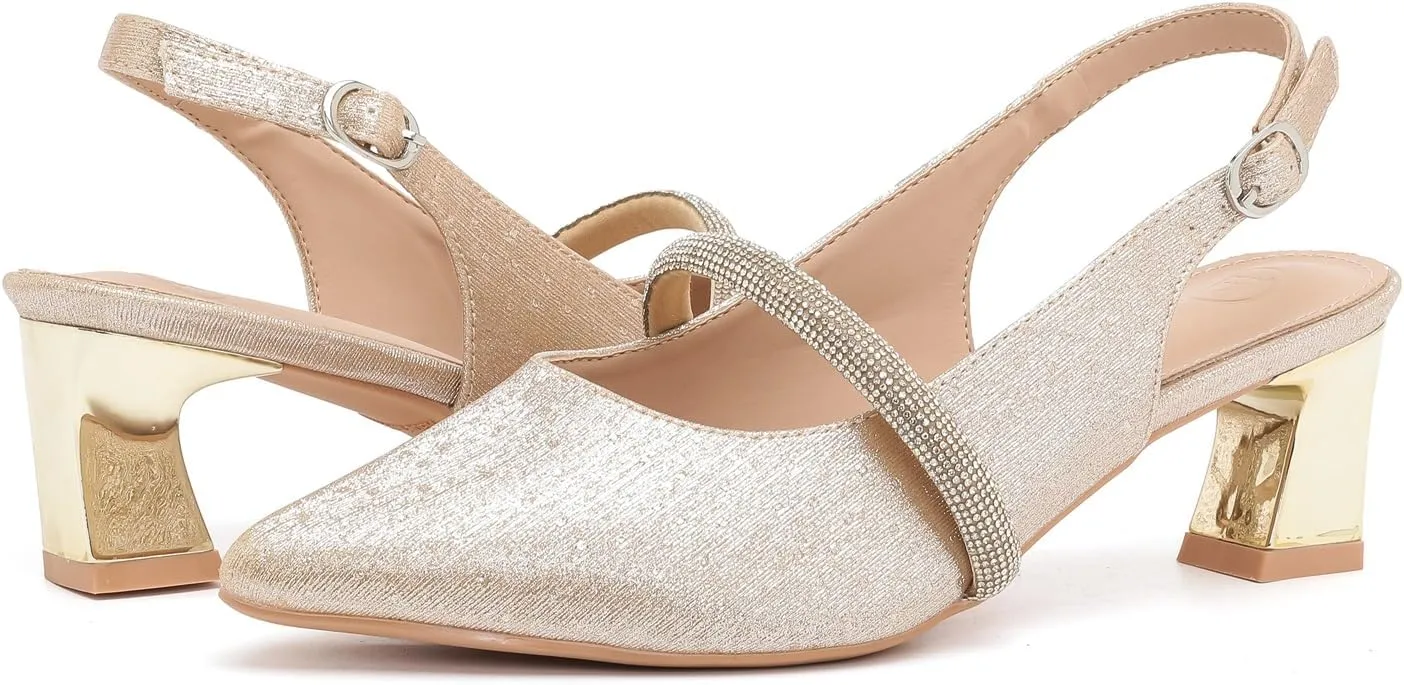 kkdom Womens Slingback Kitten Heels Closed Toe Low Heels Pumps Ankle Strap Pointed Toe Wedding Shoes