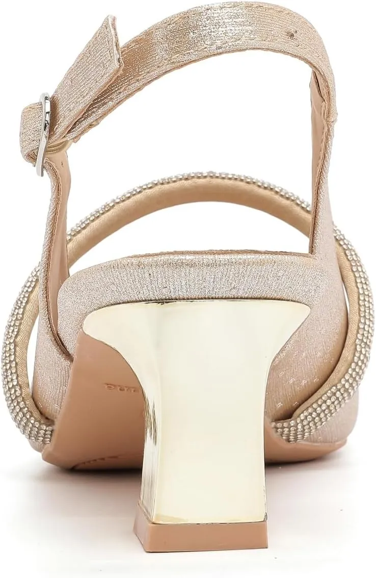 kkdom Womens Slingback Kitten Heels Closed Toe Low Heels Pumps Ankle Strap Pointed Toe Wedding Shoes