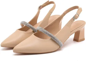 kkdom Womens Slingback Kitten Heels Closed Toe Low Heels Pumps Ankle Strap Pointed Toe Wedding Shoes