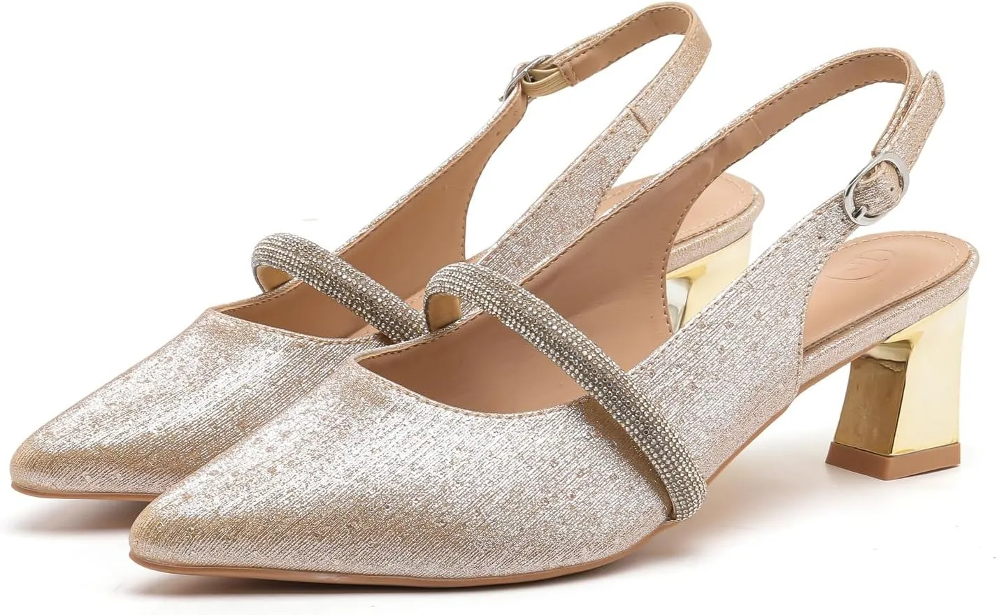 kkdom Womens Slingback Kitten Heels Closed Toe Low Heels Pumps Ankle Strap Pointed Toe Wedding Shoes