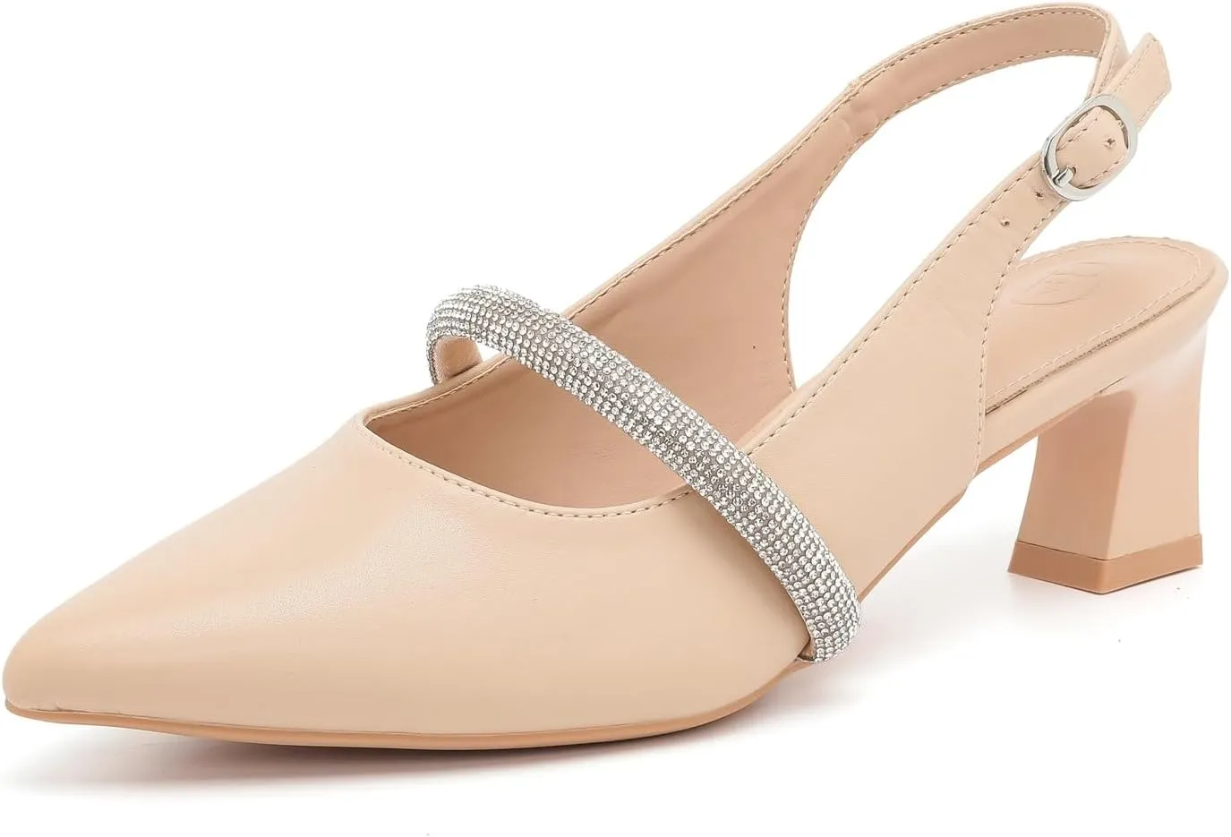 kkdom Womens Slingback Kitten Heels Closed Toe Low Heels Pumps Ankle Strap Pointed Toe Wedding Shoes