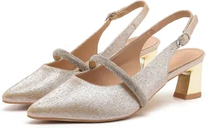 kkdom Womens Slingback Kitten Heels Closed Toe Low Heels Pumps Ankle Strap Pointed Toe Wedding Shoes