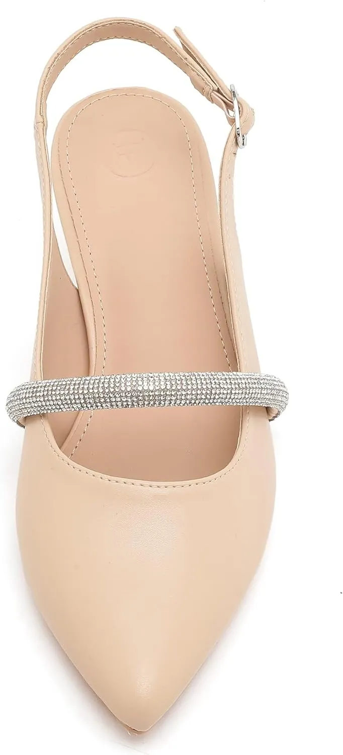 kkdom Womens Slingback Kitten Heels Closed Toe Low Heels Pumps Ankle Strap Pointed Toe Wedding Shoes