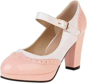 KOKOMOMO Womens Wingtip Mary Jane Oxford High Heels Ankle Strap Platform Vintage Pumps