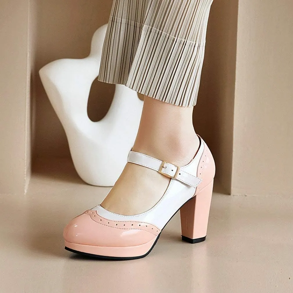 KOKOMOMO Womens Wingtip Mary Jane Oxford High Heels Ankle Strap Platform Vintage Pumps
