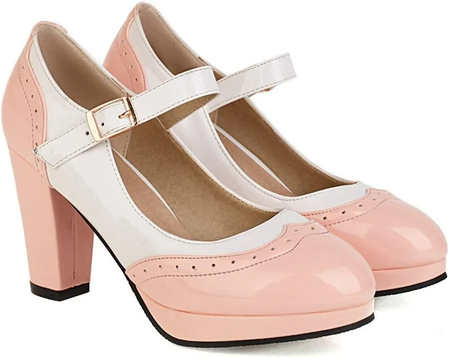 KOKOMOMO Womens Wingtip Mary Jane Oxford High Heels Ankle Strap Platform Vintage Pumps