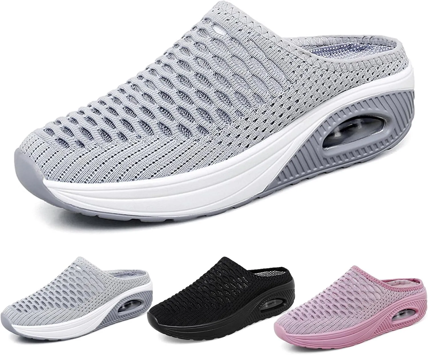 Kubbon Orthopedic Mule Clogs for Women Backless Walking Sneakers Stretch Knitted Platform Closed Round Toe Shoes Slip On Shoes Breathable Slippers with Arch Support