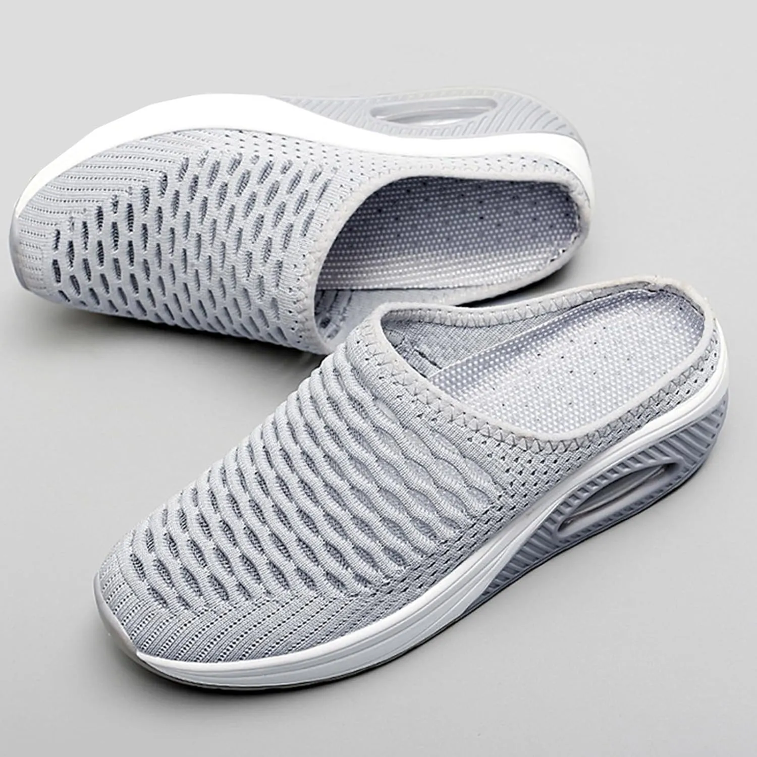 Kubbon Orthopedic Mule Clogs for Women Backless Walking Sneakers Stretch Knitted Platform Closed Round Toe Shoes Slip On Shoes Breathable Slippers with Arch Support