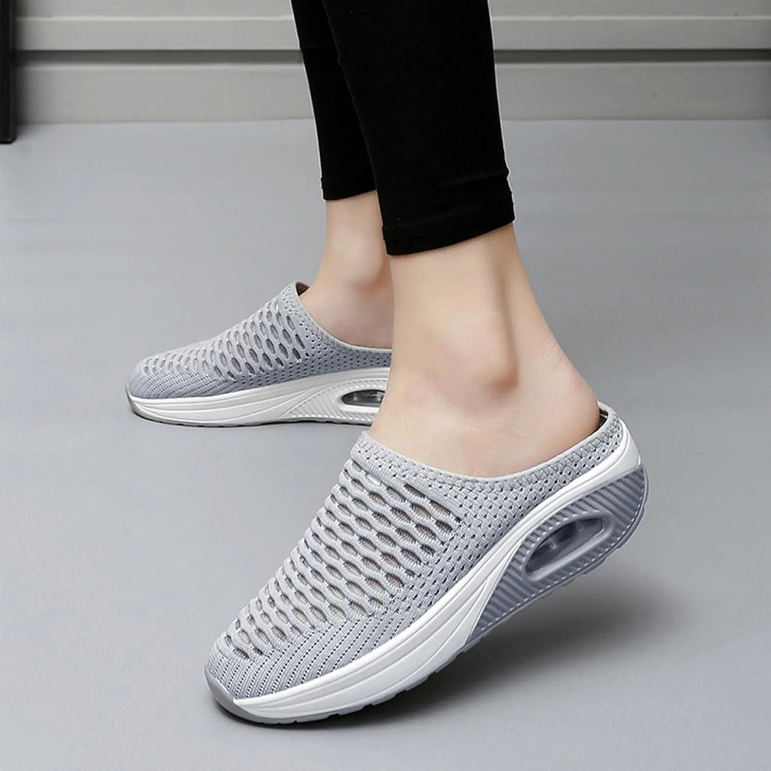 Kubbon Orthopedic Mule Clogs for Women Backless Walking Sneakers Stretch Knitted Platform Closed Round Toe Shoes Slip On Shoes Breathable Slippers with Arch Support
