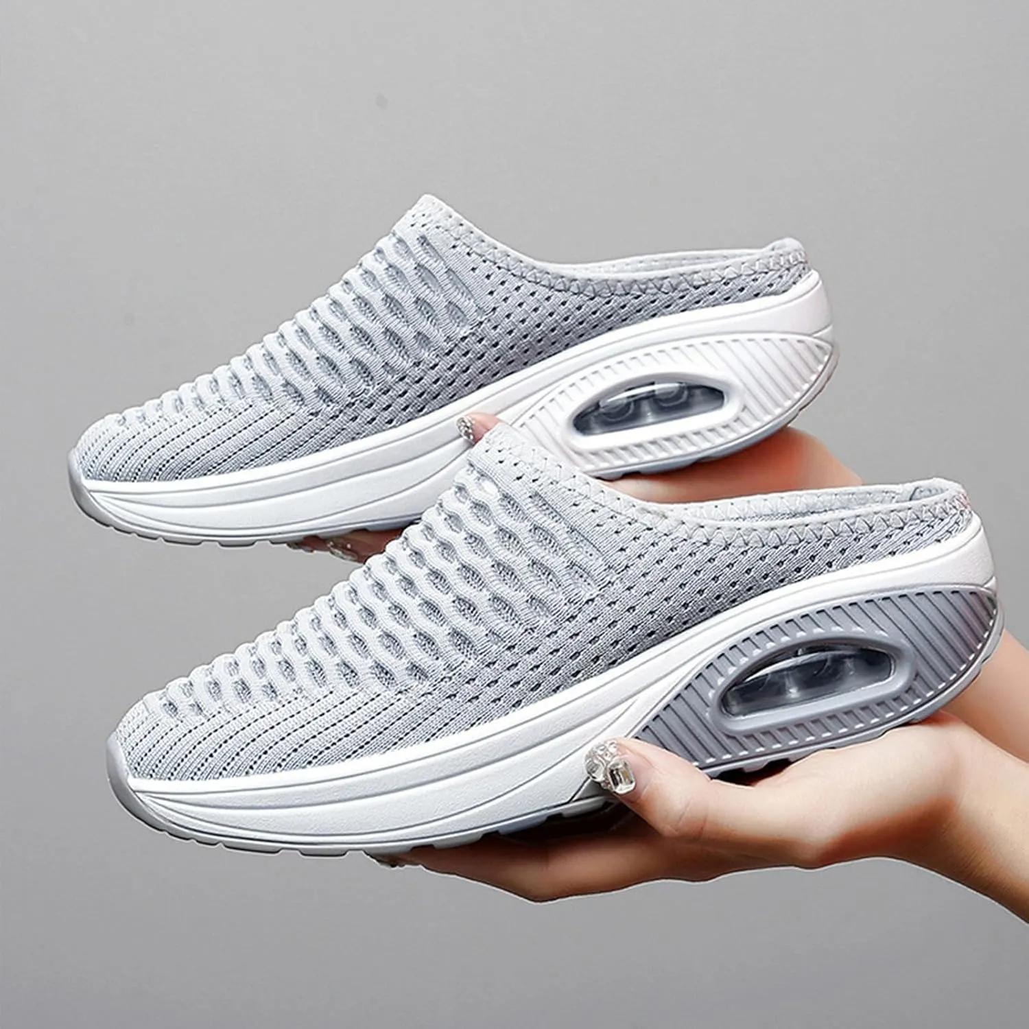 Kubbon Orthopedic Mule Clogs for Women Backless Walking Sneakers Stretch Knitted Platform Closed Round Toe Shoes Slip On Shoes Breathable Slippers with Arch Support