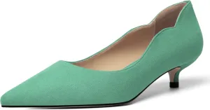KUOARN Womens Slip On Solid Suede Dress Pointed Toe Work Kitten Low Heel Pumps Shoes 1.5 Inch