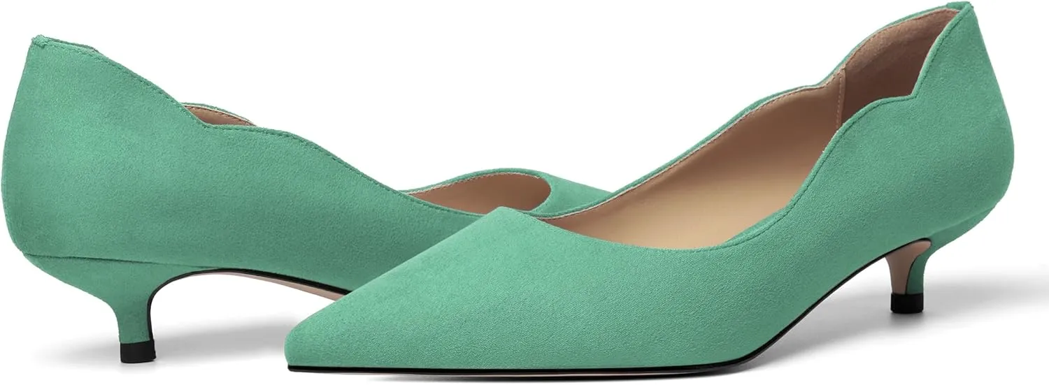 KUOARN Womens Slip On Solid Suede Dress Pointed Toe Work Kitten Low Heel Pumps Shoes 1.5 Inch