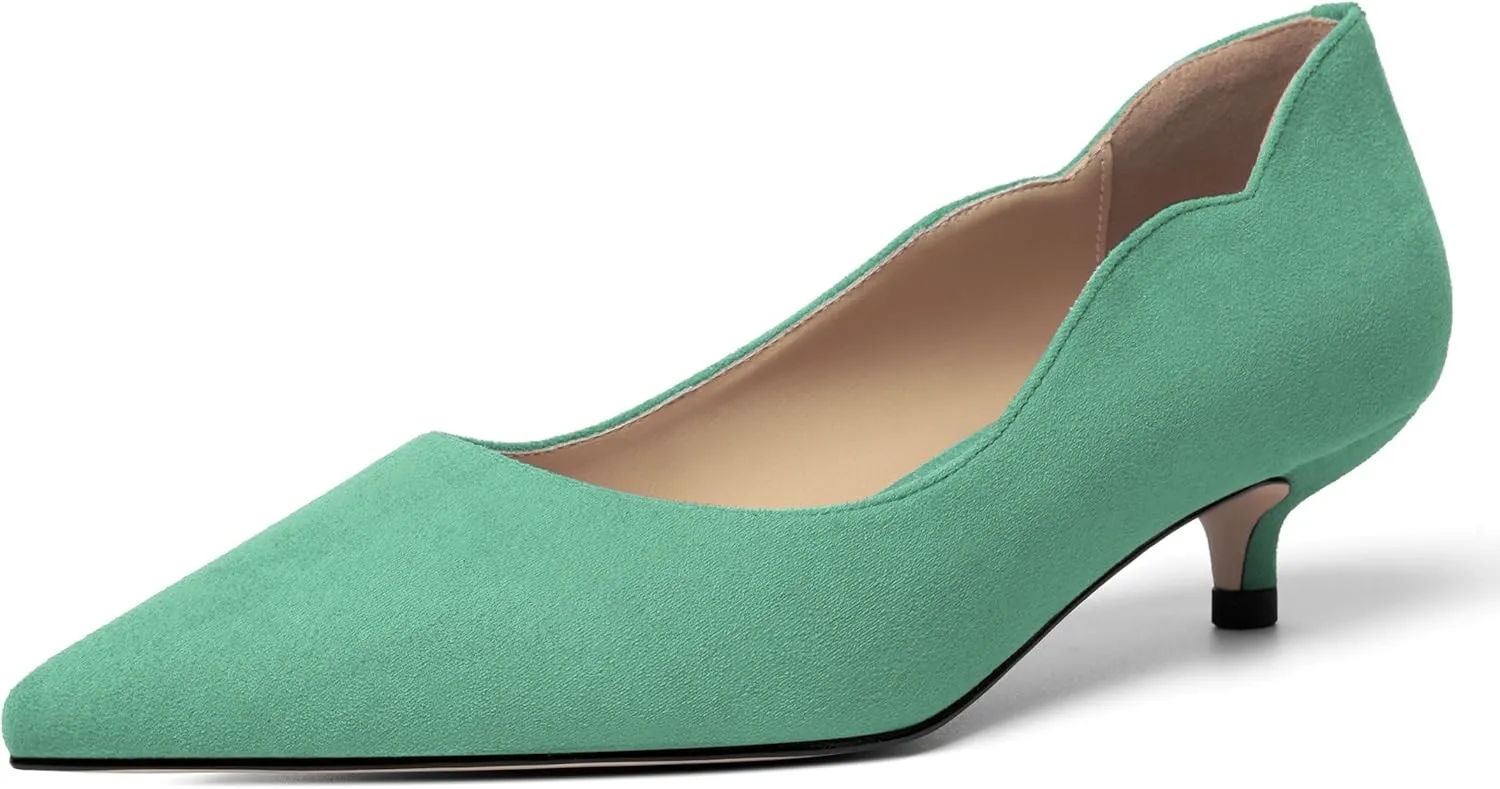 KUOARN Womens Slip On Solid Suede Dress Pointed Toe Work Kitten Low Heel Pumps Shoes 1.5 Inch