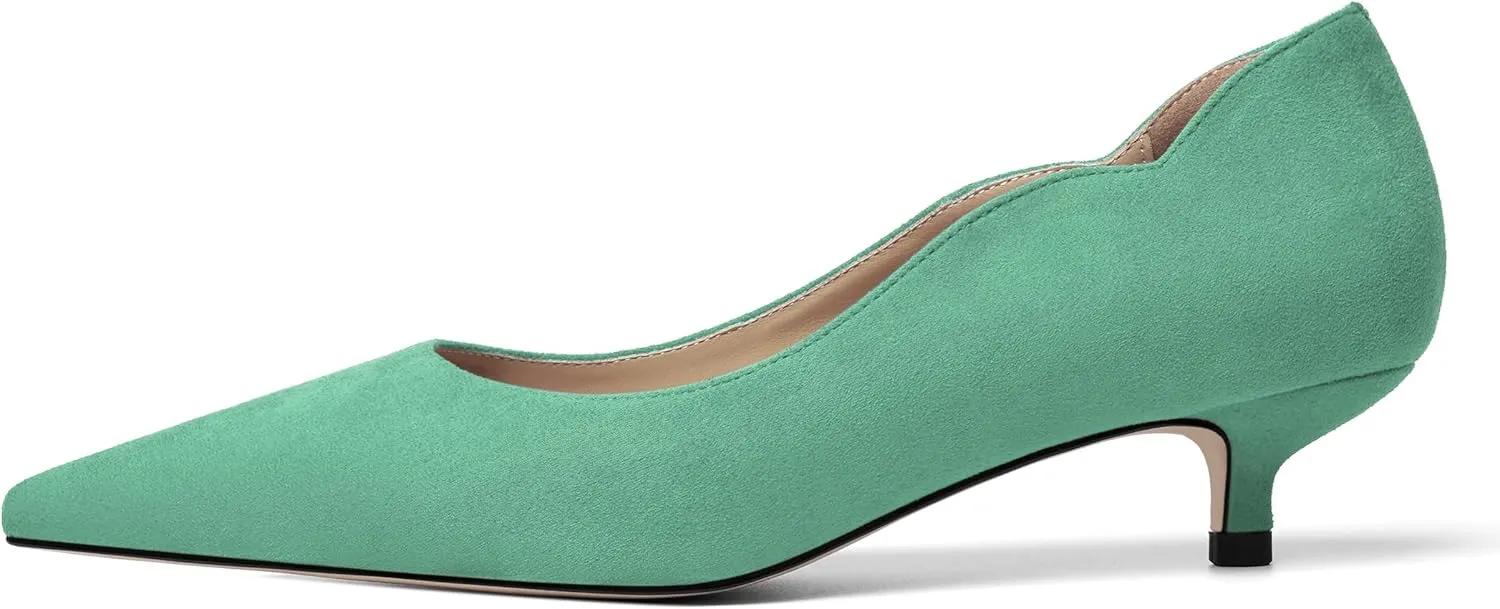 KUOARN Womens Slip On Solid Suede Dress Pointed Toe Work Kitten Low Heel Pumps Shoes 1.5 Inch