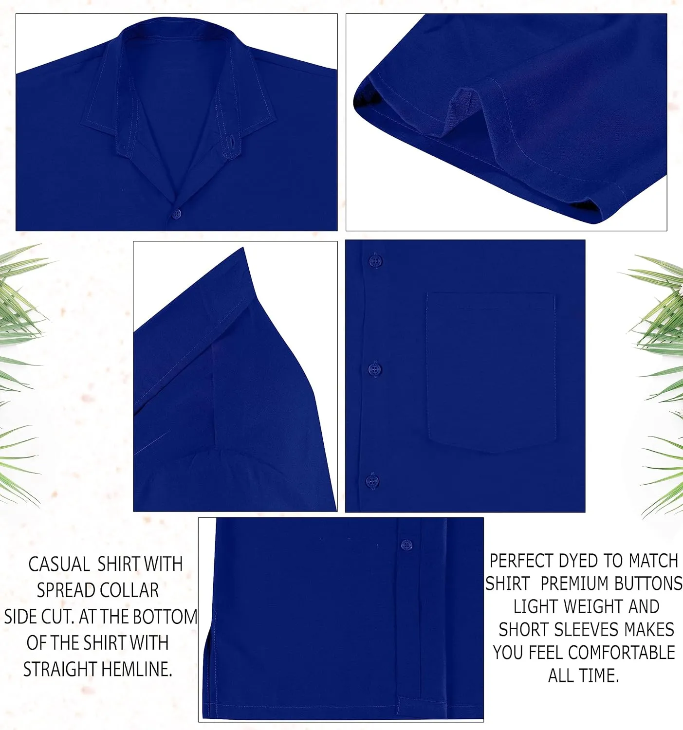 LA LEELA Mens Short Sleeve Button Down Casual Shirts Beach Summer Solid Work Shirt Vacation Camp Collared Shirts for Men