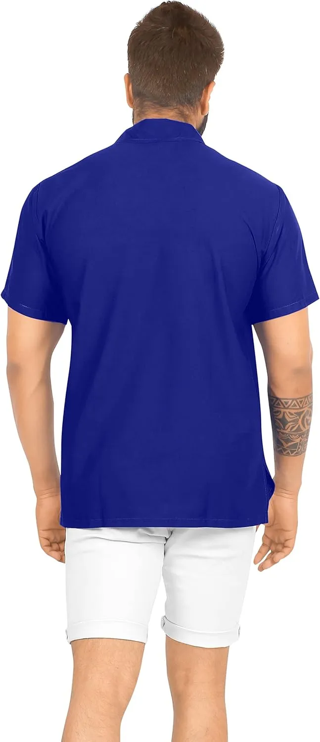 LA LEELA Mens Short Sleeve Button Down Casual Shirts Beach Summer Solid Work Shirt Vacation Camp Collared Shirts for Men
