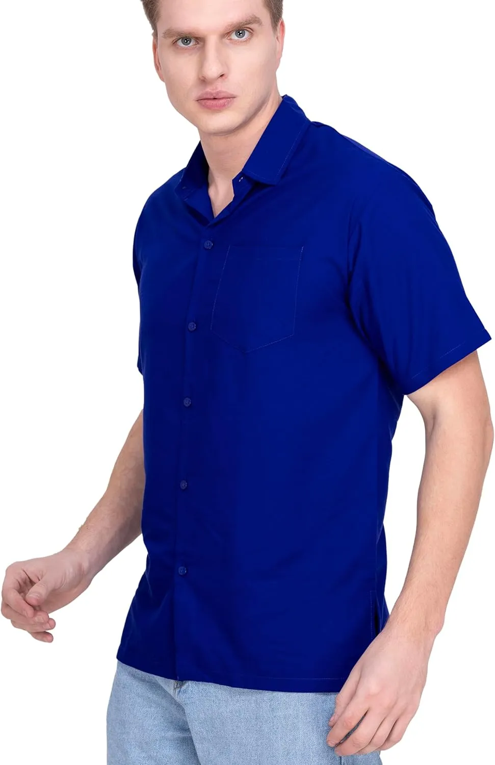 LA LEELA Mens Short Sleeve Button Down Casual Shirts Beach Summer Solid Work Shirt Vacation Camp Collared Shirts for Men