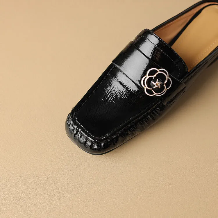 Ladies Square Toe Block Low Heel Loafer Mule Slip-on