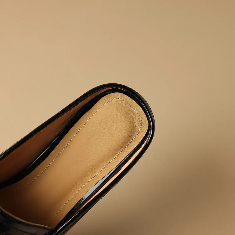 Ladies Square Toe Block Low Heel Loafer Mule Slip-on