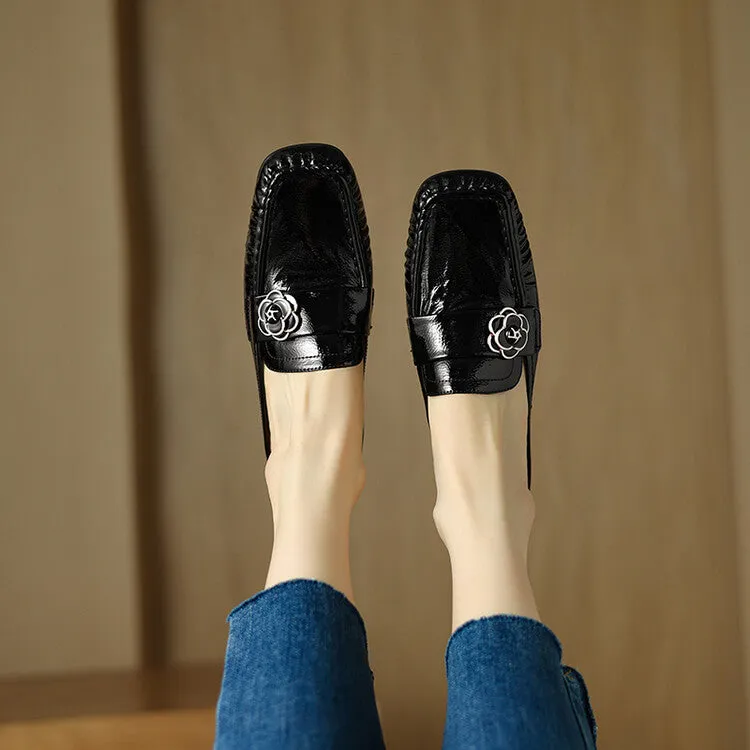 Ladies Square Toe Block Low Heel Loafer Mule Slip-on