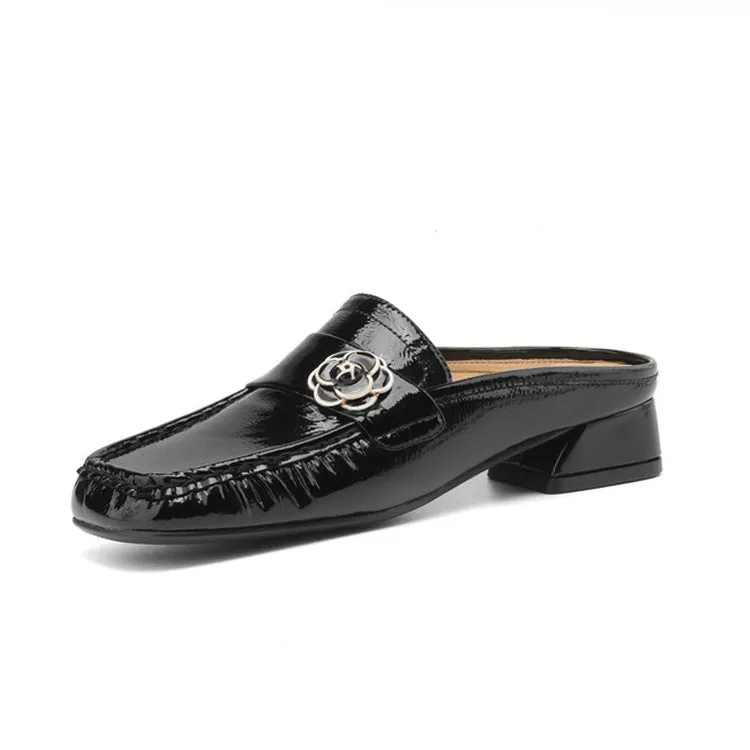 Ladies Square Toe Block Low Heel Loafer Mule Slip-on