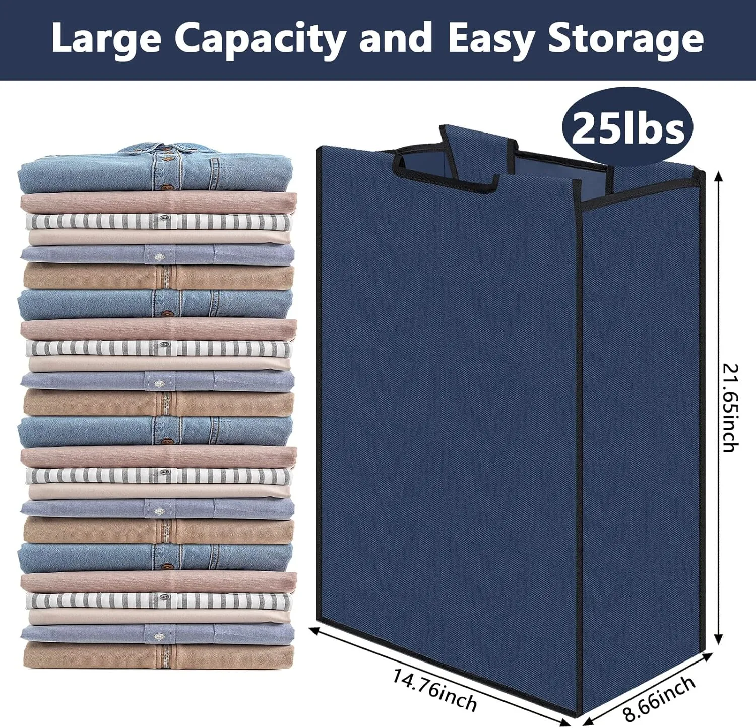 Laundry Sorter Replacement Bags Hamper Cart Removable Replacement Laundry Storage Organizer Bag Hamper Liner, No Hooks 14.76 x 8.66 x 21.65 Inch(Dark Blue,3 Pcs)