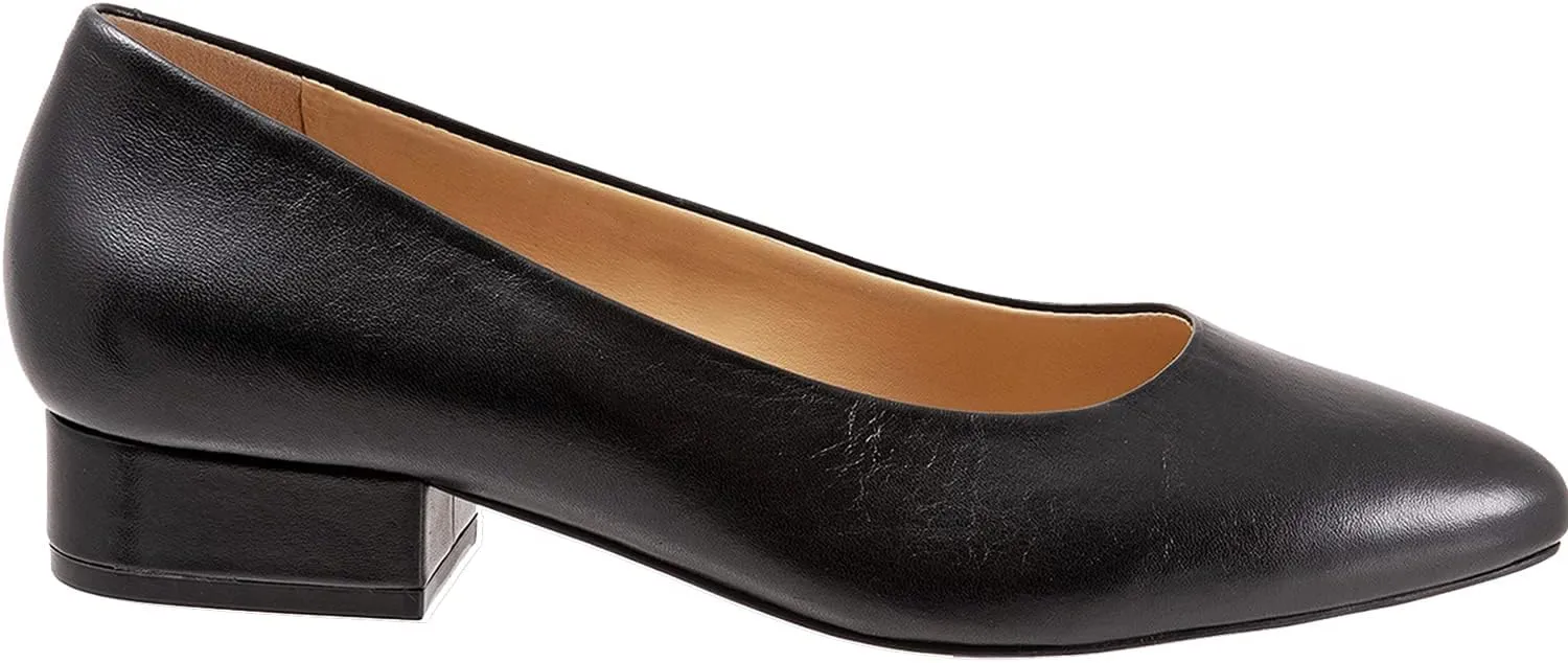 LEHOOR Women Low Chunky Block Heel Pumps Pointed Toe Slip On Flats Shoes Comfort 1.5 Inch Thick Heels Pointy Closed Toe Dress Sandals Suede Patent Office Work Pump Ladies Basic Classic Retro 4-11 M US