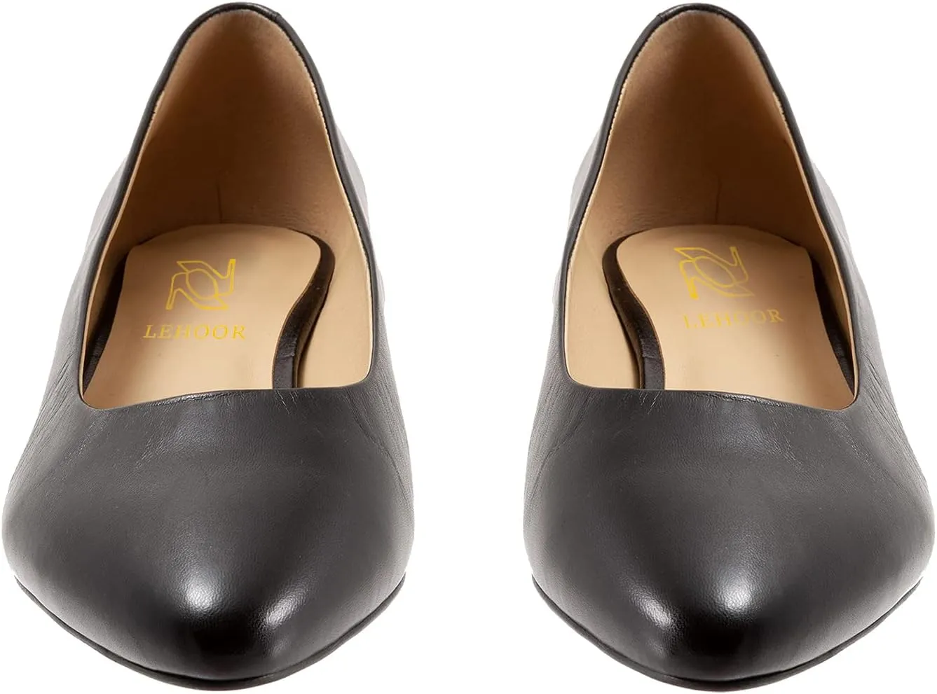 LEHOOR Women Low Chunky Block Heel Pumps Pointed Toe Slip On Flats Shoes Comfort 1.5 Inch Thick Heels Pointy Closed Toe Dress Sandals Suede Patent Office Work Pump Ladies Basic Classic Retro 4-11 M US