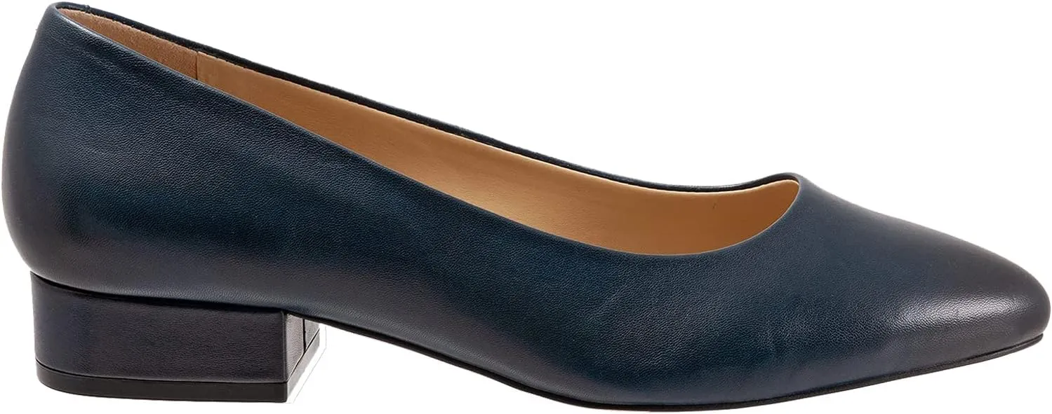 LEHOOR Women Low Chunky Block Heel Pumps Pointed Toe Slip On Flats Shoes Comfort 1.5 Inch Thick Heels Pointy Closed Toe Dress Sandals Suede Patent Office Work Pump Ladies Basic Classic Retro 4-11 M US