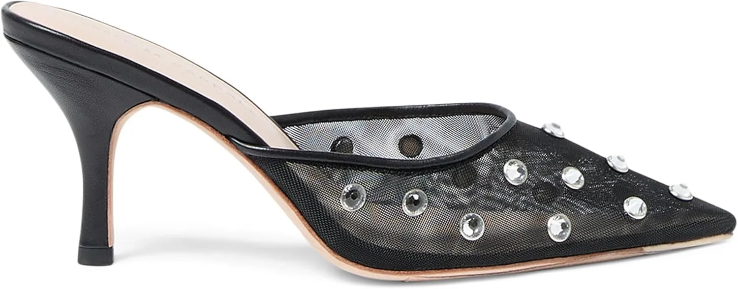 Loeffler Randall Women's Paloma Mesh Mid-Heel Closed Toe Mule with Crystal Embellishment