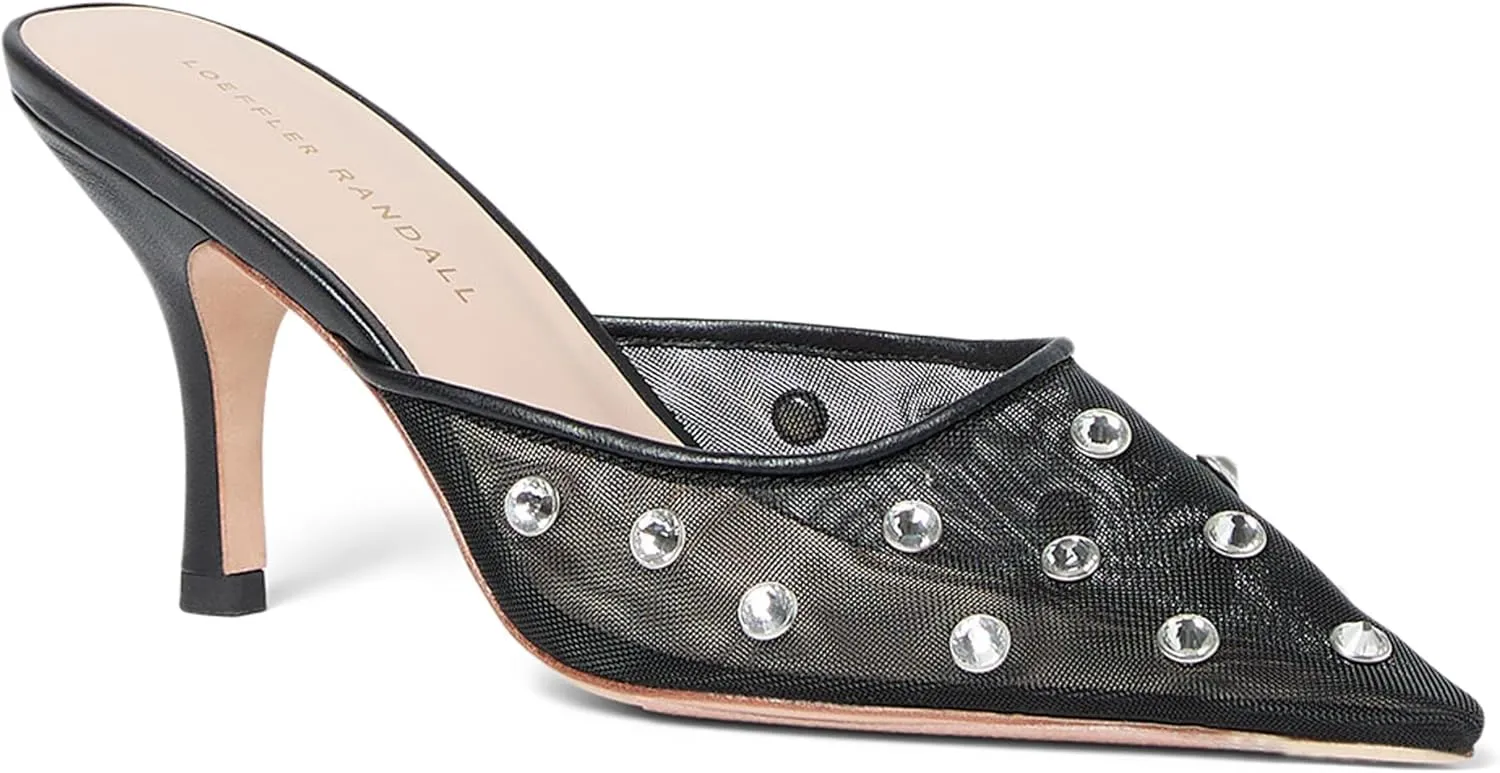 Loeffler Randall Women's Paloma Mesh Mid-Heel Closed Toe Mule with Crystal Embellishment