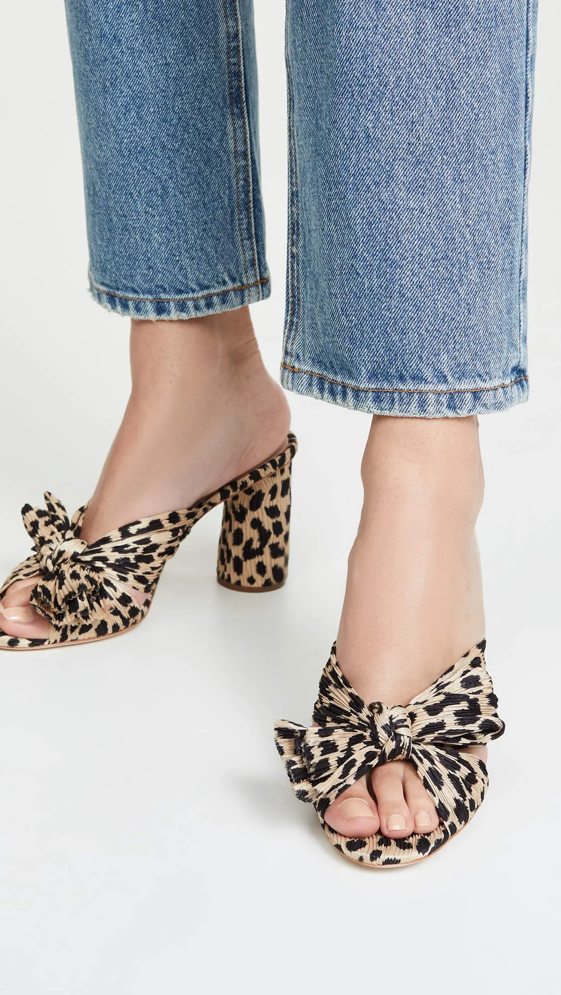 Loeffler Randall Women's Penny Pleated Bow Sandals, Leopard, Print, Tan, 10.5 Medium US
