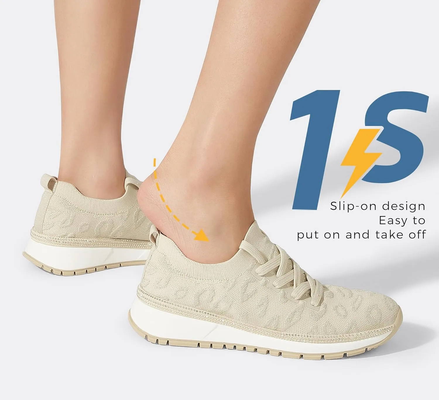 LUCKY STEP Women 's Mesh Slip on Sneaker Elastic Sock Knit Comfortable Breathable Lightweight Fashion Casual Walking Shoes