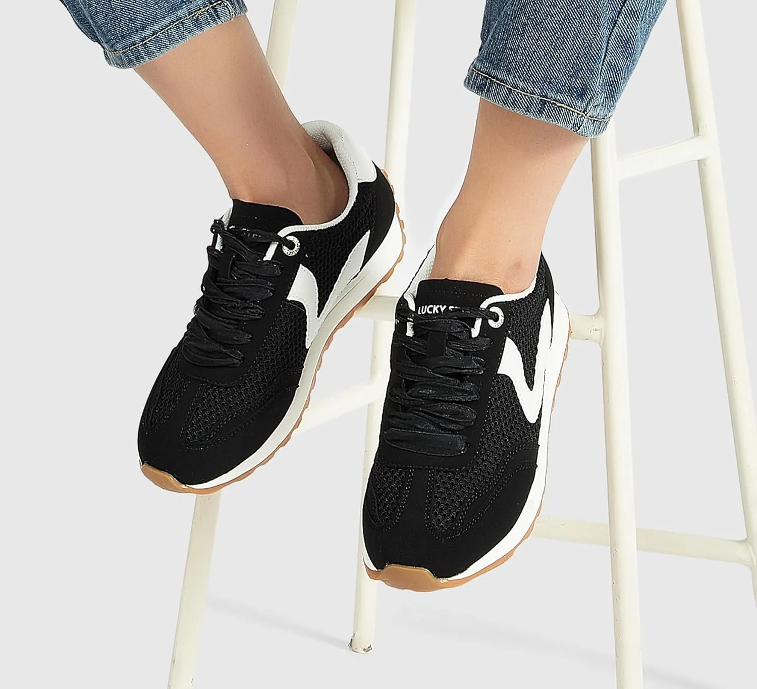 LUCKY STEP Women's Fashion Sneakers Trendy Tennis Shoes Neutral Stylish Retro Trainers Casual Running Walking Shoes