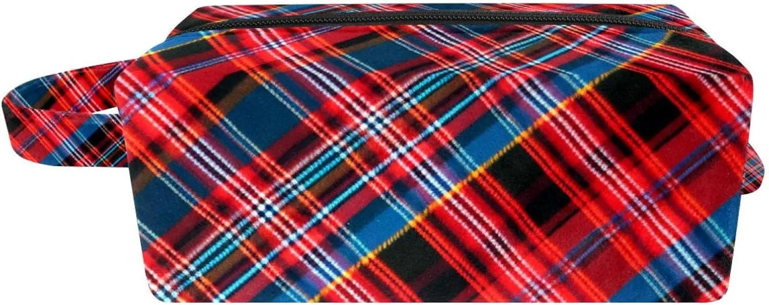 Makeup Bag Organizer,Cosmetic Bags for Women,Classic Stripe Red Plaid,Small Makeup Pouch