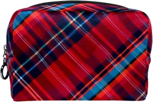 Makeup Bag Small,Makeup Travel Bag,Classic Stripe Red Plaid,Makeup Organizer Bag