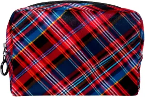 Makeup Bag Small,Makeup Travel Bag,Classic Stripe Red Plaid,Makeup Organizer Bag