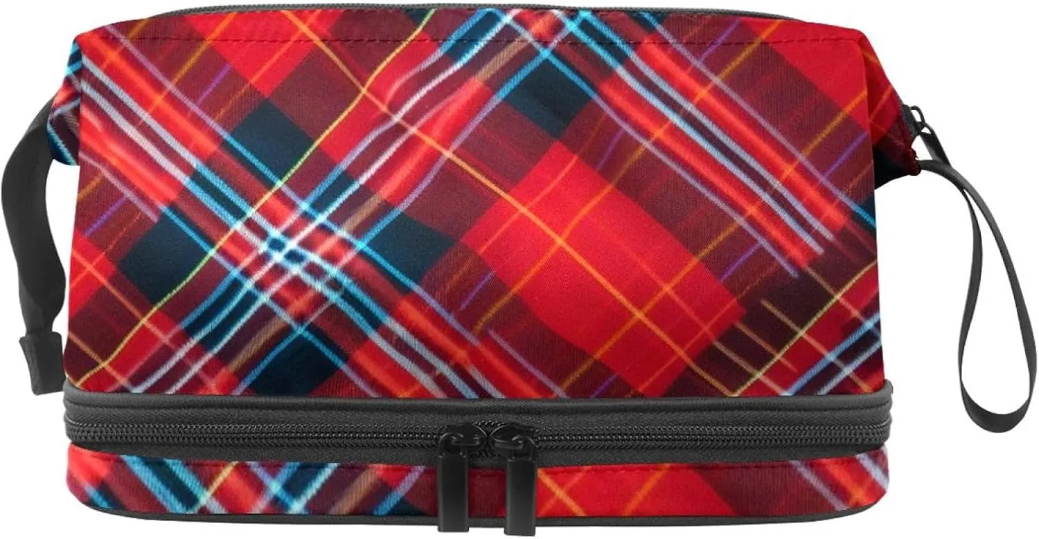 Makeup Bags for Women,Toiletry Bag for Men,Classic Stripe Red Plaid,Travel Cosmetic Bag
