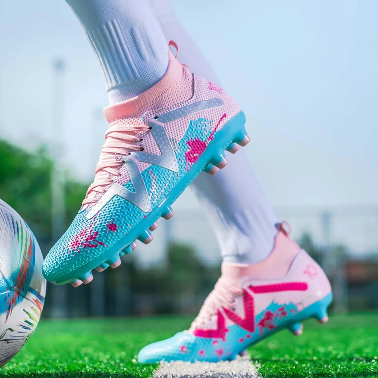 MEBAMY Kids Soccer Cleats Spikes Indoor: Comfortable High Ankle AG Youth Football Cleats Training Sneaker