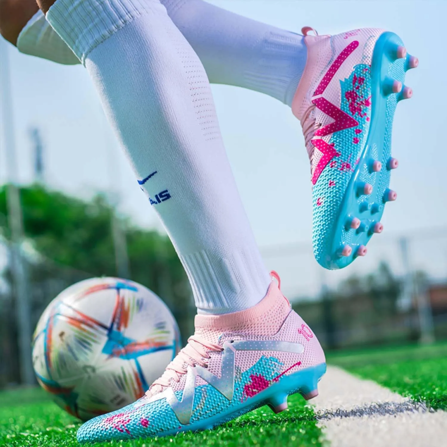 MEBAMY Kids Soccer Cleats Spikes Indoor: Comfortable High Ankle AG Youth Football Cleats Training Sneaker