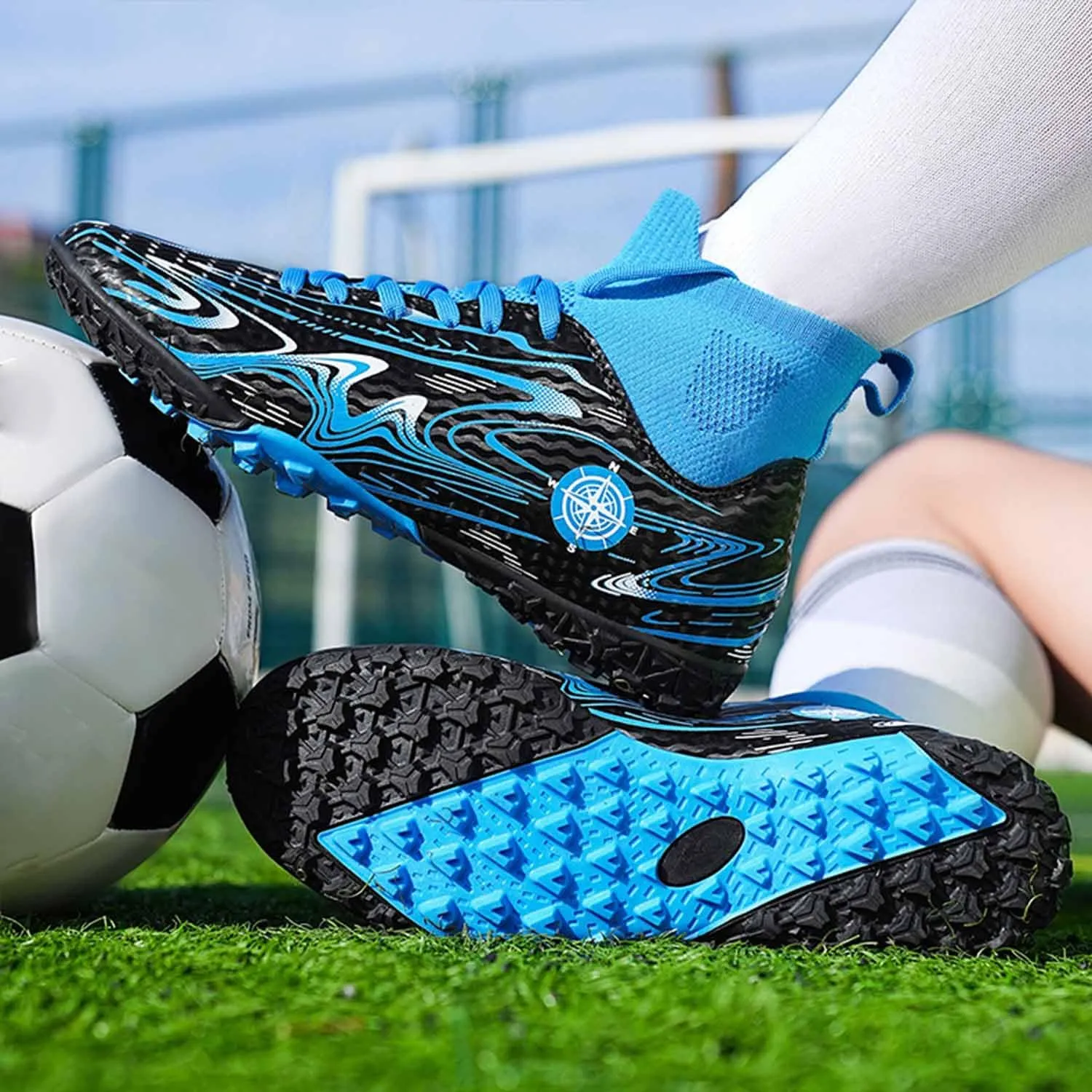 MEBAMY Unisex High top Soccer Boots Cleats Outdoor Athletic Sneaker Turf Football Shoes Spikes Indoor Youth AG Soccer Shoes