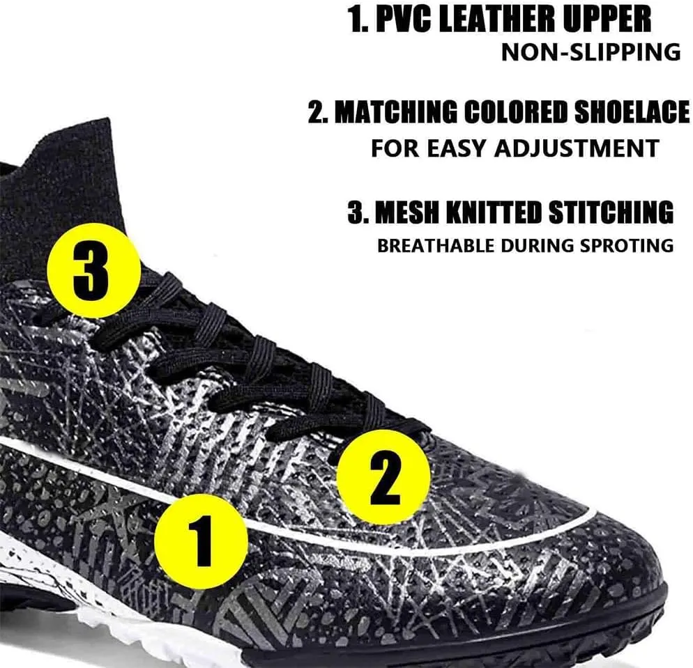 MEBAMY Unisex High top Soccer Boots Cleats Outdoor Athletic Sneaker Turf Football Shoes Spikes Indoor Youth AG Soccer Shoes