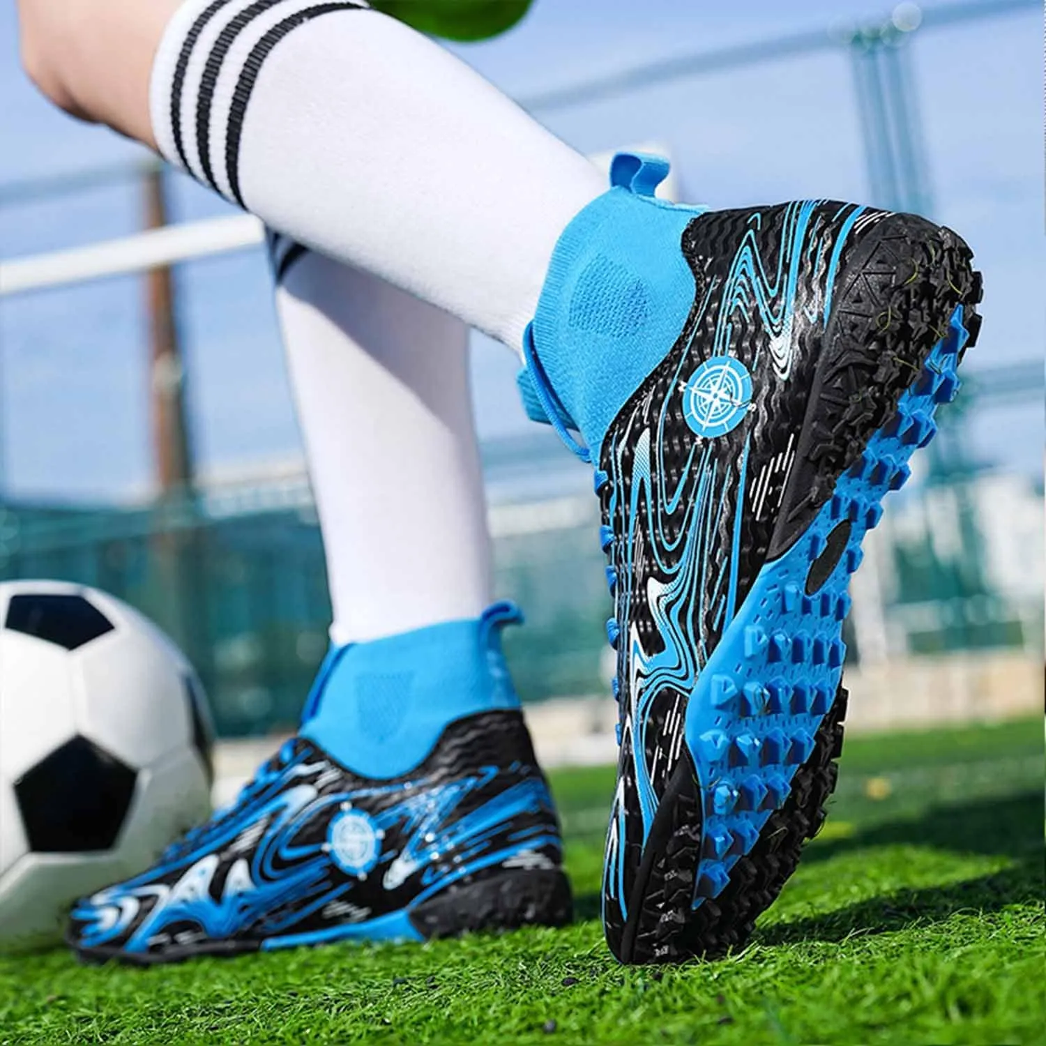 MEBAMY Unisex High top Soccer Boots Cleats Outdoor Athletic Sneaker Turf Football Shoes Spikes Indoor Youth AG Soccer Shoes