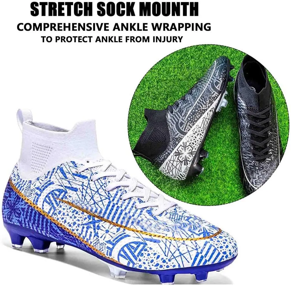MEBAMY Unisex High top Soccer Boots Cleats Outdoor Athletic Sneaker Turf Football Shoes Spikes Indoor Youth AG Soccer Shoes