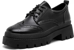 MEMON Oxford Shoes for Women,Platform Oxfords for Women,Low Heel Lace-Up Chunky Classic Oxford,Business Work Office Dress Shoes