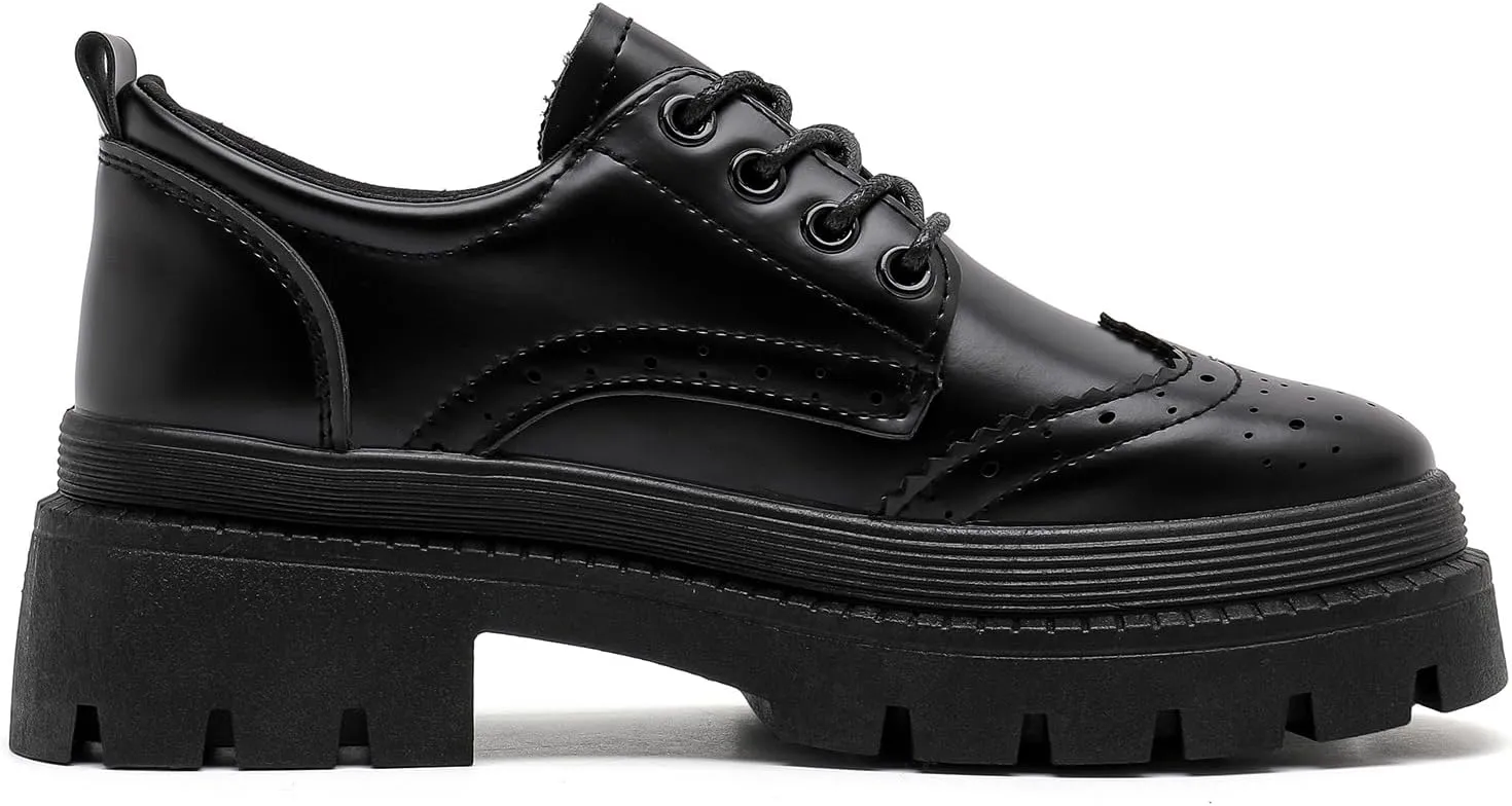 MEMON Oxford Shoes for Women,Platform Oxfords for Women,Low Heel Lace-Up Chunky Classic Oxford,Business Work Office Dress Shoes