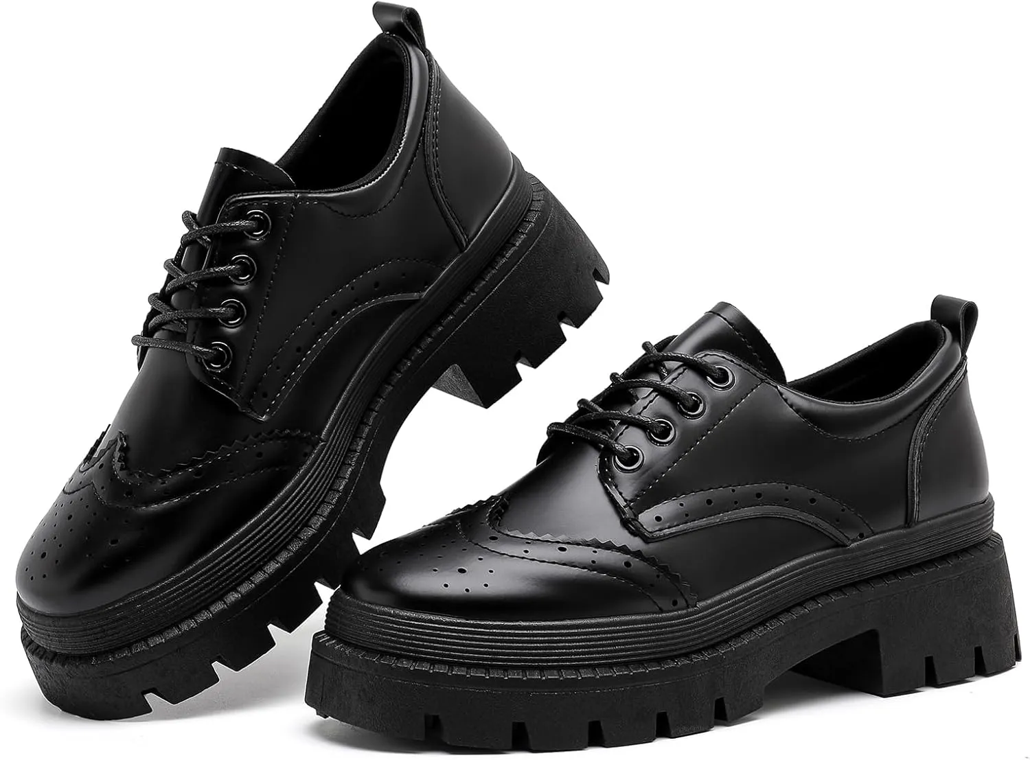 MEMON Oxford Shoes for Women,Platform Oxfords for Women,Low Heel Lace-Up Chunky Classic Oxford,Business Work Office Dress Shoes