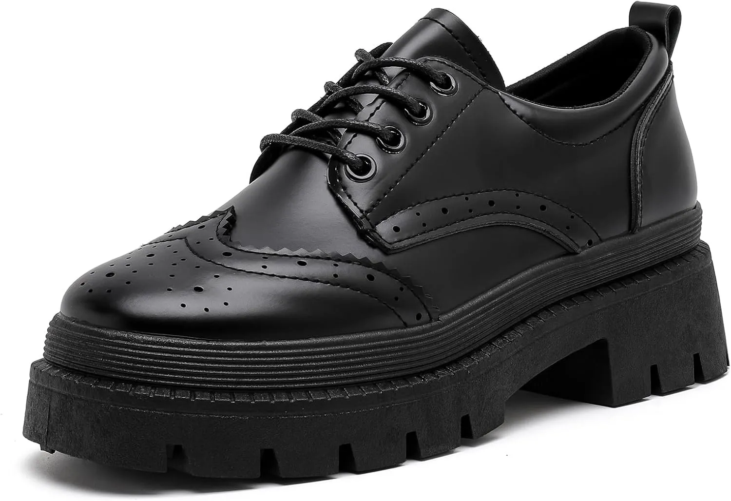 MEMON Oxford Shoes for Women,Platform Oxfords for Women,Low Heel Lace-Up Chunky Classic Oxford,Business Work Office Dress Shoes
