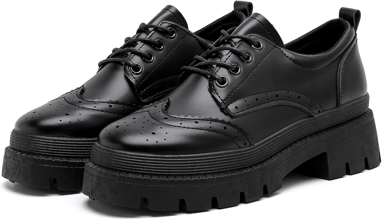 MEMON Oxford Shoes for Women,Platform Oxfords for Women,Low Heel Lace-Up Chunky Classic Oxford,Business Work Office Dress Shoes